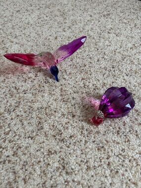 Purple and Pink Fake Crystal Bird and Balloon Ornament - Crystal Expressions